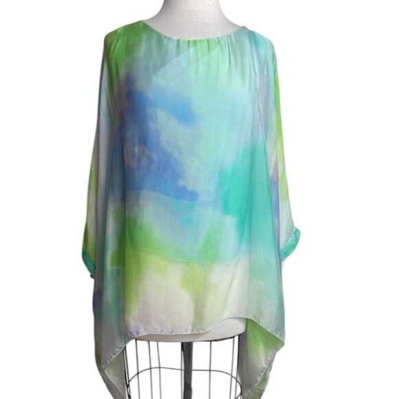 Fancy Aqua Blue Silky Flowing Top Large - sewn in tank top - Picture 4 of 13